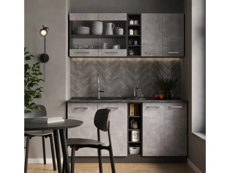 Outlet Vicco R-Line Singleküche /Anthrazit 160 cm AP Eiche ohne E-Geräte Beton