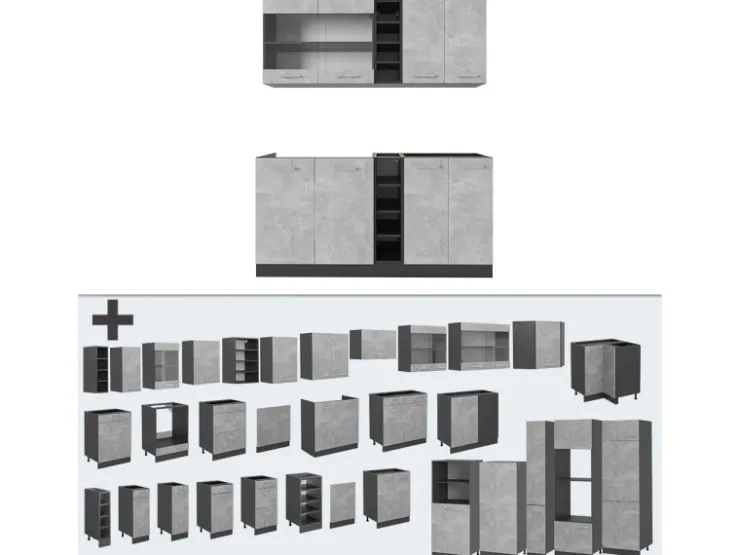 Outlet Vicco R-Line Singleküche /Anthrazit 160 cm AP Eiche ohne E-Geräte Beton