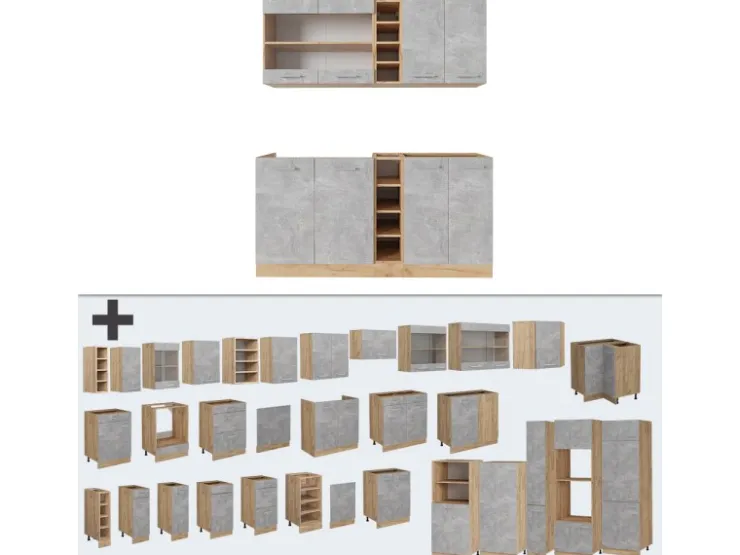 Single-Küchen<Vicco R-Line Singleküche /Goldkraft Eiche 160 cm AP Eiche ohne E-Geräte Beton