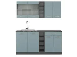 Best Vicco R-Line Singleküche Blau-Grau/Anthrazit 160 cm AP Anthrazit ohne E-Geräte Blaugrau