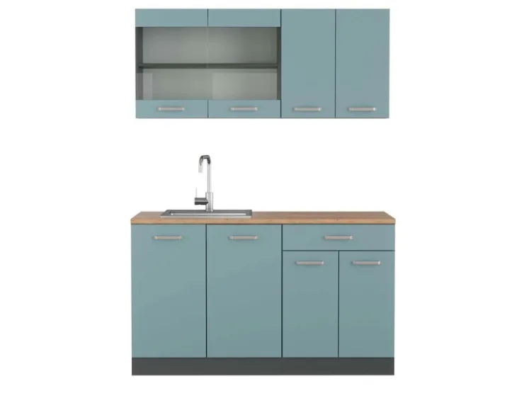 Single-Küchen<Vicco R-Line Singleküche Blau-Grau/Anthrazit 140 cm AP Eiche ohne E-Geräte Blaugrau