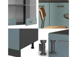 Single-Küchen<Vicco R-Line Singleküche Blau-Grau/Anthrazit 140 cm AP Eiche ohne E-Geräte Blaugrau