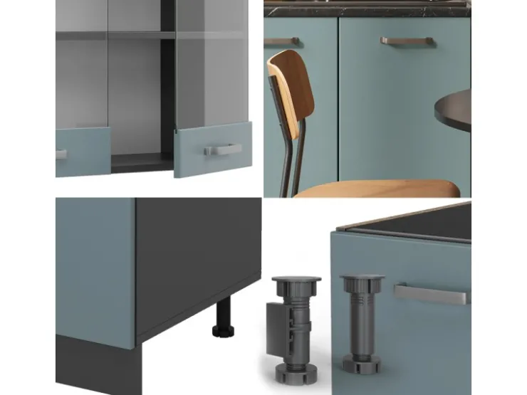 Single-Küchen<Vicco R-Line Singleküche Blau-Grau/Anthrazit 140 cm AP Eiche ohne E-Geräte Blaugrau