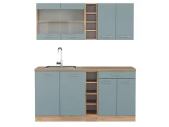 New Vicco R-Line Single Küche Blau-Grau/Goldkraft Eiche 160 cm ohne Arbeitsplatte ohne E-Geräte Blaugrau