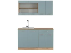 Clearance Vicco R-Line Single Küche Blau-Grau/Goldkraft Eiche 140 cm ohne Arbeitsplatte ohne E-Geräte Blaugrau