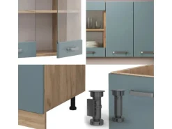 Clearance Vicco R-Line Single Küche Blau-Grau/Goldkraft Eiche 140 cm ohne Arbeitsplatte ohne E-Geräte Blaugrau