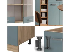 Clearance Vicco R-Line Singleküche Blau-Grau/Goldkraft Eiche 160 cm AP Anthrazit ohne E-Geräte Single-Küchen