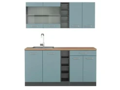 Single-Küchen<Vicco R-Line Singleküche Blau-Grau/Anthrazit 160 cm AP Eiche ohne E-Geräte Blaugrau