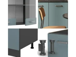 Online Vicco R-Line Singleküche Blau-Grau/Anthrazit 140 cm AP Marmor ohne E-Geräte Single-Küchen