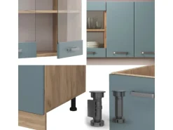 Hot Vicco R-Line Singleküche Blau-Grau/Goldkraft Eiche 140 cm AP Anthrazit ohne E-Geräte Blaugrau