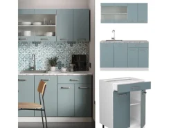 Hot Vicco R-Line Singleküche Blau-Grau/Weiß 140 cm AP Eiche ohne E-Geräte Single-Küchen