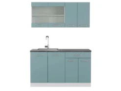 Vicco R-Line Singleküche Blau-Grau/Weiß 140 cm AP Anthrazit ohne E-Geräte Blaugrau