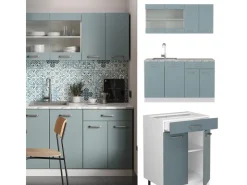 Vicco R-Line Singleküche Blau-Grau/Weiß 140 cm AP Anthrazit ohne E-Geräte Blaugrau