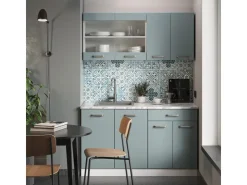 Vicco R-Line Singleküche Blau-Grau/Weiß 140 cm AP Anthrazit ohne E-Geräte Blaugrau