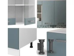 Vicco R-Line Singleküche Blau-Grau/Weiß 140 cm AP Anthrazit ohne E-Geräte Blaugrau
