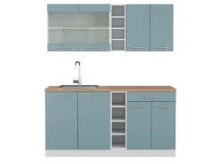 Single-Küchen<Vicco R-Line Singleküche Blau-Grau/Weiß 160 cm AP Eiche ohne E-Geräte Blaugrau