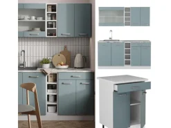 Single-Küchen<Vicco R-Line Singleküche Blau-Grau/Weiß 160 cm AP Eiche ohne E-Geräte Blaugrau