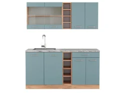 Hot Vicco R-Line Singleküche Blau-Grau/Goldkraft Eiche 160 cm AP Marmor ohne E-Geräte Blaugrau