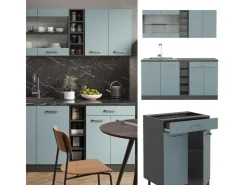 Sale Vicco R-Line Singleküche Blau-Grau/Anthrazit 160 cm AP Marmor ohne E-Geräte Blaugrau