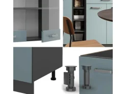 Sale Vicco R-Line Singleküche Blau-Grau/Anthrazit 160 cm AP Marmor ohne E-Geräte Blaugrau