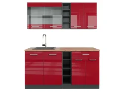 Sale Vicco R-Line Singleküche Bordeaux Hochglanz/Anthrazit 160 cm AP Eiche ohne E-Geräte Brilliant Bordeaux