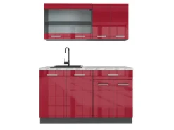 Best Vicco R-Line Singleküche Bordeaux Hochglanz/Anthrazit 140 cm AP Marmor ohne E-Geräte Single-Küchen