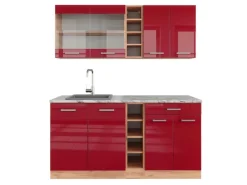 Hot Vicco R-Line Singleküche Bordeaux Hochglanz/Goldkraft Eiche 160 cm AP Marmor ohne E-Geräte Single-Küchen