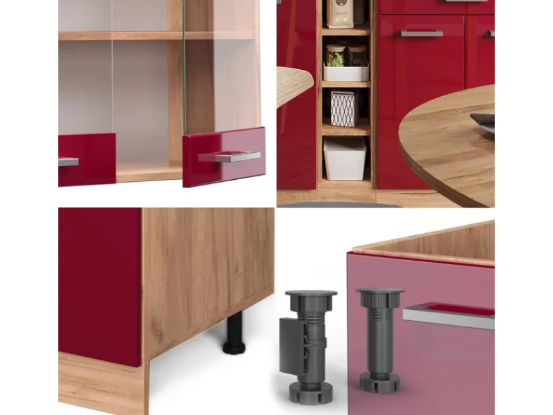Hot Vicco R-Line Singleküche Bordeaux Hochglanz/Goldkraft Eiche 160 cm AP Marmor ohne E-Geräte Single-Küchen