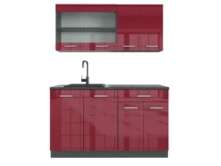 Sale Vicco R-Line Singleküche Bordeaux Hochglanz/Anthrazit 140 cm AP Anthrazit ohne E-Geräte Single-Küchen
