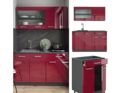 Sale Vicco R-Line Singleküche Bordeaux Hochglanz/Anthrazit 140 cm AP Anthrazit ohne E-Geräte Single-Küchen