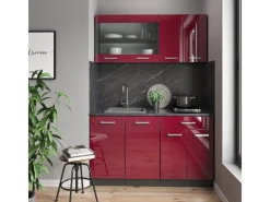 Sale Vicco R-Line Singleküche Bordeaux Hochglanz/Anthrazit 140 cm AP Anthrazit ohne E-Geräte Single-Küchen