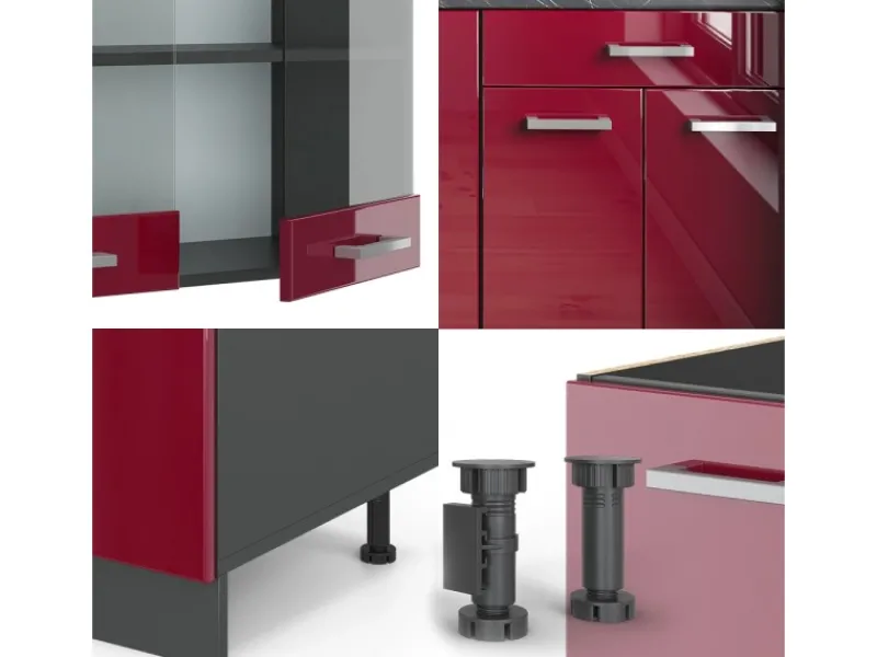 Sale Vicco R-Line Singleküche Bordeaux Hochglanz/Anthrazit 140 cm AP Anthrazit ohne E-Geräte Single-Küchen