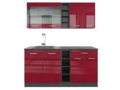 Clearance Vicco R-Line Singleküche Bordeaux Hochglanz/Anthrazit 160 cm ohne Arbeitsplatte ohne E-Geräte Brilliant Bordeaux