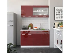 Discount Vicco R-Line Singleküche Bordeaux Hochglanz/Weiß 140 cm AP Anthrazit ohne E-Geräte Single-Küchen