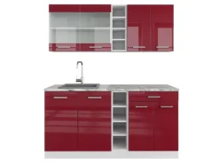 Single-Küchen|Einbauküchen<Vicco R-Line Singleküche Bordeaux Hochglanz/Weiß 160 cm AP Marmor ohne E-Geräte Brilliant Bordeaux