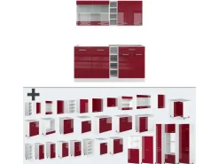 Single-Küchen|Einbauküchen<Vicco R-Line Singleküche Bordeaux Hochglanz/Weiß 160 cm AP Marmor ohne E-Geräte Brilliant Bordeaux