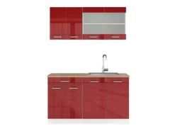 Single-Küchen<Vicco R-Line Singleküche Bordeaux Hochglanz/Weiß 140 cm AP Eiche ohne E-Geräte Brilliant Bordeaux