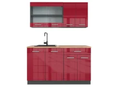 Single-Küchen<Vicco R-Line Singleküche Bordeaux Hochglanz/Anthrazit 140 cm AP Eiche ohne E-Geräte Brilliant Bordeaux