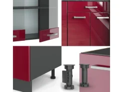 Single-Küchen<Vicco R-Line Singleküche Bordeaux Hochglanz/Anthrazit 140 cm AP Eiche ohne E-Geräte Brilliant Bordeaux