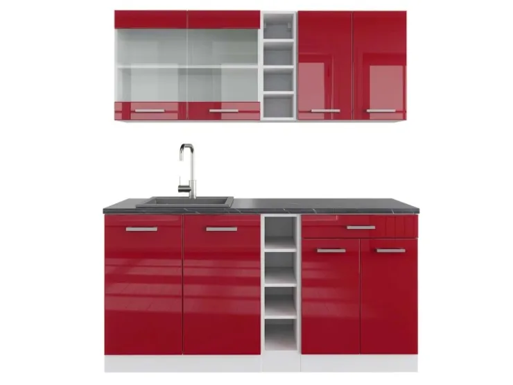 Discount Vicco R-Line Singleküche Bordeaux Hochglanz/Weiß 160 cm AP Anthrazit ohne E-Geräte Brilliant Bordeaux