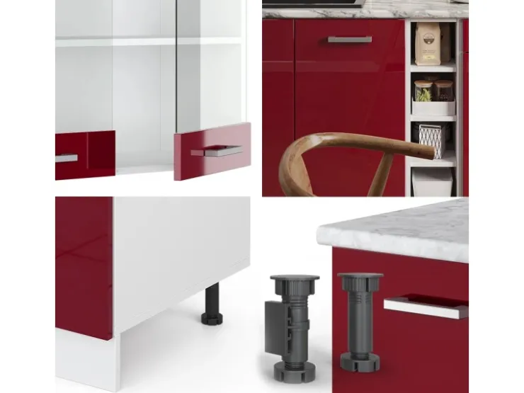 Discount Vicco R-Line Singleküche Bordeaux Hochglanz/Weiß 160 cm AP Anthrazit ohne E-Geräte Brilliant Bordeaux