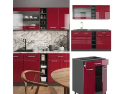 Best Vicco R-Line Singleküche Bordeaux Hochglanz/Anthrazit 160 cm AP Marmor ohne E-Geräte Brilliant Bordeaux