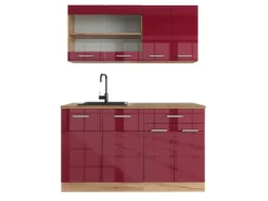 Vicco R-Line Singleküche Bordeaux Hochglanz/Goldkraft Eiche 140 cm ohne Arbeitsplatte ohne E-Geräte Single-Küchen
