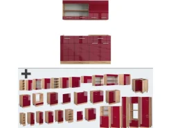 Vicco R-Line Singleküche Bordeaux Hochglanz/Goldkraft Eiche 140 cm ohne Arbeitsplatte ohne E-Geräte Single-Küchen