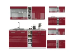 Single-Küchen<Vicco R-Line Singleküche Bordeaux Hochglanz/Weiß 160 cm ohne Arbeitsplatte ohne E-Geräte Brilliant Bordeaux