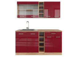 Single-Küchen|Einbauküchen<Vicco R-Line Singleküche Bordeaux Hochglanz/Goldkraft Eiche 160 cm AP Eiche ohne E-Geräte Bordeaux-Glanz