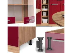 Single-Küchen|Einbauküchen<Vicco R-Line Singleküche Bordeaux Hochglanz/Goldkraft Eiche 160 cm AP Eiche ohne E-Geräte Bordeaux-Glanz