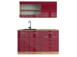 Hot Vicco R-Line Singleküche Bordeaux Hochglanz/Goldkraft Eiche 140 cm AP Eiche ohne E-Geräte Bordeaux-Glanz