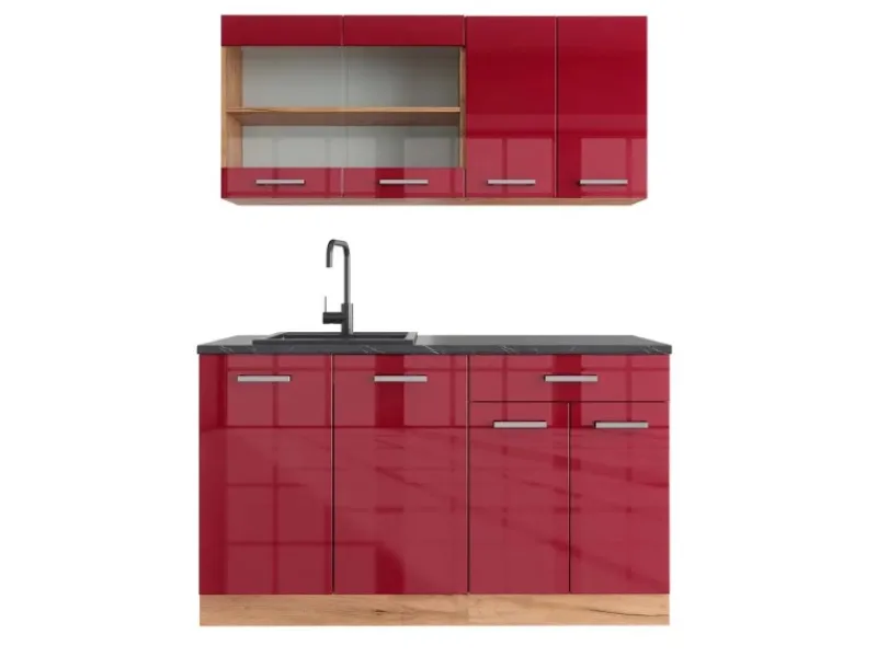 Online Vicco R-Line Singleküche Bordeaux Hochglanz/Goldkraft Eiche 140 cm AP Anthrazit ohne E-Geräte Single-Küchen