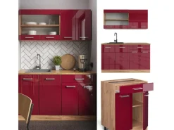 Online Vicco R-Line Singleküche Bordeaux Hochglanz/Goldkraft Eiche 140 cm AP Anthrazit ohne E-Geräte Single-Küchen